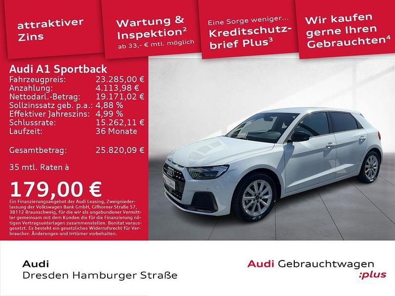 Gletscherweiß metallic/mythosschwarz metallic Gebraucht 2024 Audi A1 Sportback Advanced Plus Kleinwagen | 26.990 € (Teuer) - Bild 1/3