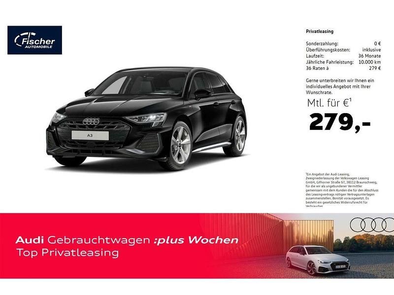 Mythosschwarz metallic Gebraucht 2024 Audi A3 Sportback S-Line Limousine | 34.440 € (Guter Preis) - Bild 1/4