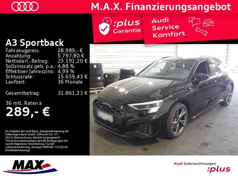 Schwarz (metallic) Gebraucht 2022 Audi A3 Sportback e-tron S-Line Limousine | 28.989 € (Fairer Preis) - Bild 1/3