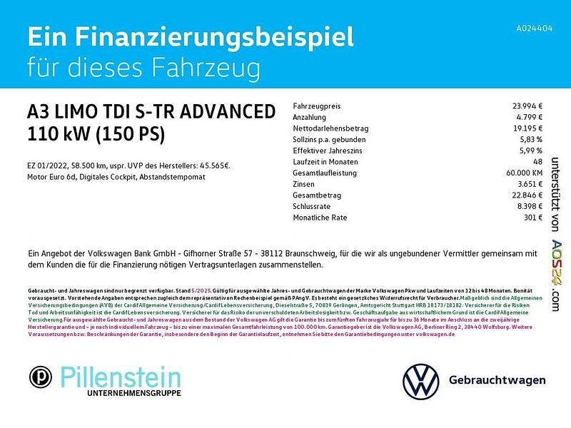 Gebraucht Audi A3 Advanced 150 PS (110 kW) 2022 Schwarz Limousine