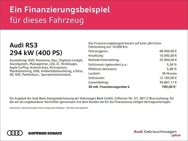 Gebraucht Audi RS3 Sportback Premium 400 PS (294 kW) 2023 Kemoragrau metallic Kleinwagen