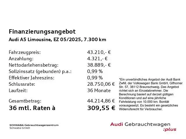 Gebraucht Audi A5 Performance 204 PS (150 kW) 2025 Chronosgrau metallic Limousine