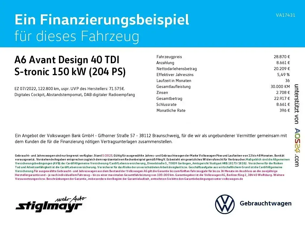 Gebraucht Audi A6 Design 204 PS (150 kW) 2022 Mythosschwarz metallic Kombi