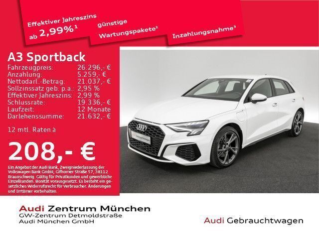 Ibisweiß Gebraucht 2022 Audi A3 Sportback e-tron Design Limousine | 30.881 € - Bild 1/2