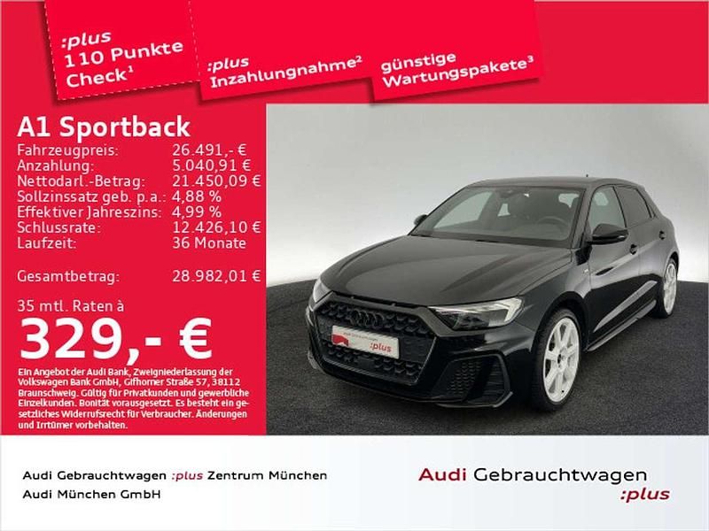 Mythosschwarz metallic Gebraucht 2021 Audi A1 S-Line Kleinwagen | 26.491 € (Etwas zu teuer) - Bild 1/2