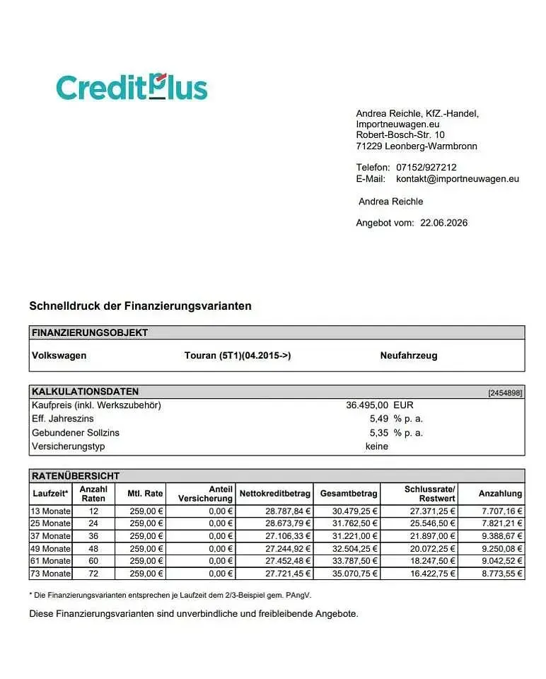 Neu VW Touran 150 PS (110 kW) 2026 Delfingrau metallic Van / Kleinbus
