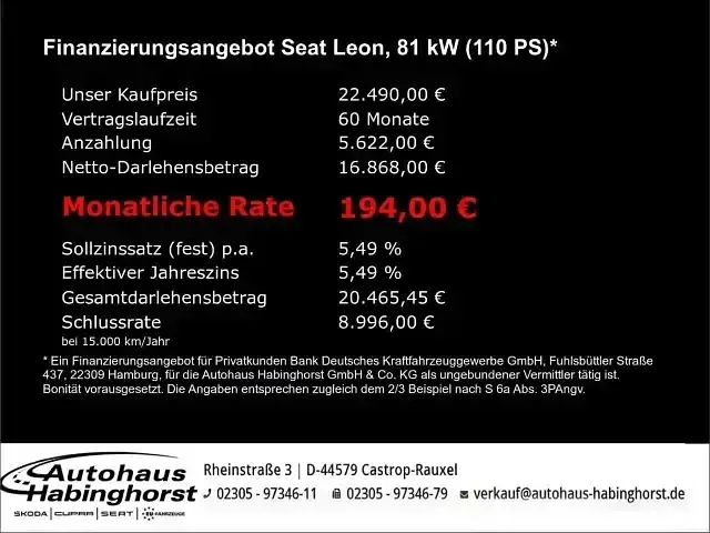 Gebraucht Seat Leon Style 110 PS (80 kW) 2024 Weiss Limousine