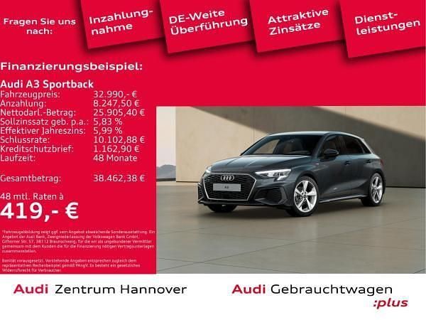 Grau (6y daytonagrau perleffekt) Gebraucht 2023 Audi A3 Sportback S-Line Kleinwagen | 32.991 € (Etwas zu teuer) - Bild 1/4