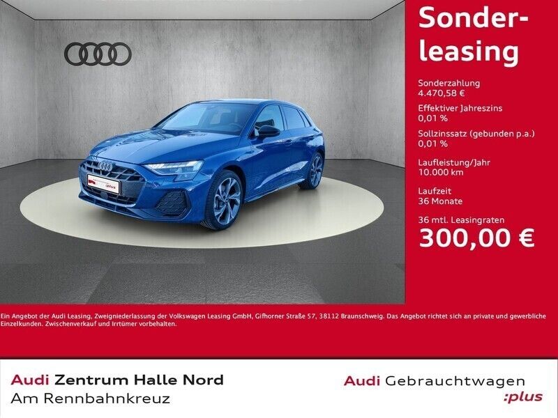 Ascariblau metallic Gebraucht 2024 Audi A3 Sportback S-Line Kombi | 44.480 € (Teuer) - Bild 1/4