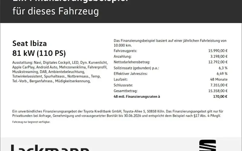Gebraucht Seat Ibiza Black Edition 110 PS (80 kW) 2023 Kleinwagen
