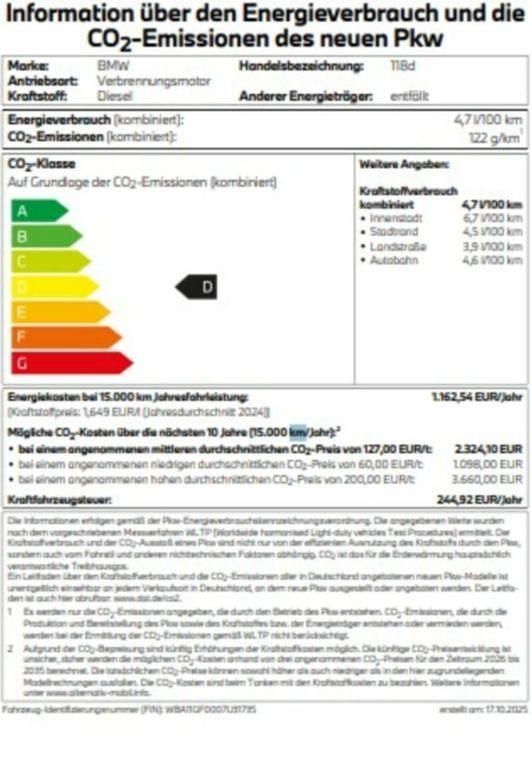 Neu BMW 118 Performance 150 PS (110 kW) 2025 Schwarz Kleinwagen