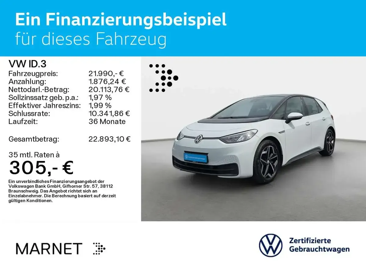 Gebraucht VW ID.3 Pro 150 kW (204 PS) 2022 Weiß Kleinwagen