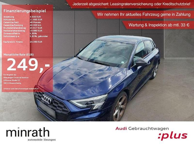 Navarrablau metallic Gebraucht 2021 Audi A3 Sportback e-tron Design Limousine | 24.380 € (Fairer Preis) - Bild 1/4