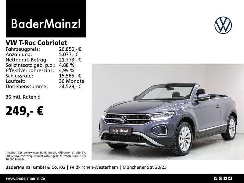 Rauchgrau metallic/schwarz (metallic) Gebraucht 2024 VW T-Roc Cabriolet Style Cabrio | 26.850 € (Superpreis) - Bild 1/3