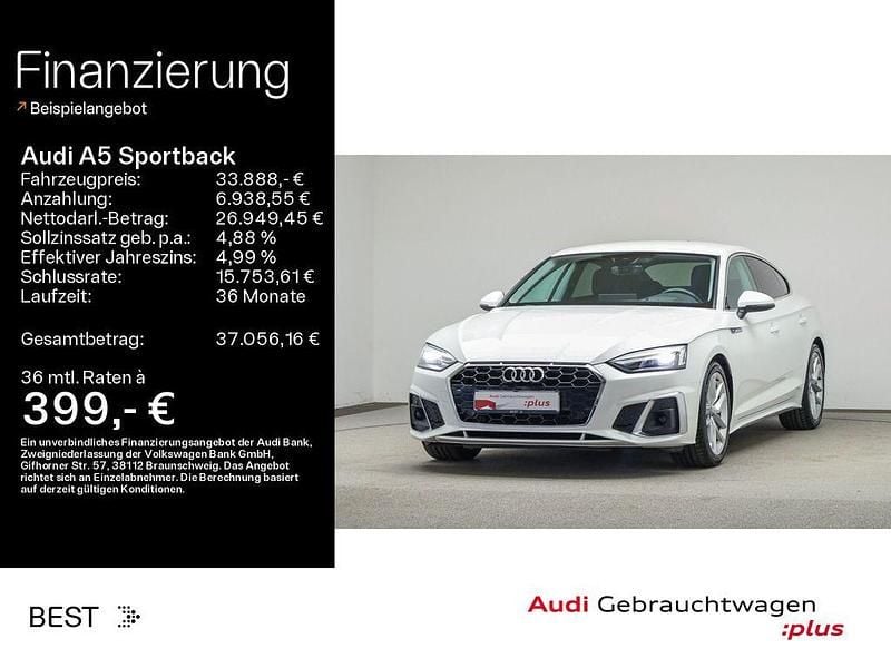 Gebraucht Audi A5 Sportback S-Line 204 PS (150 kW) 2021 Weiß Kleinwagen