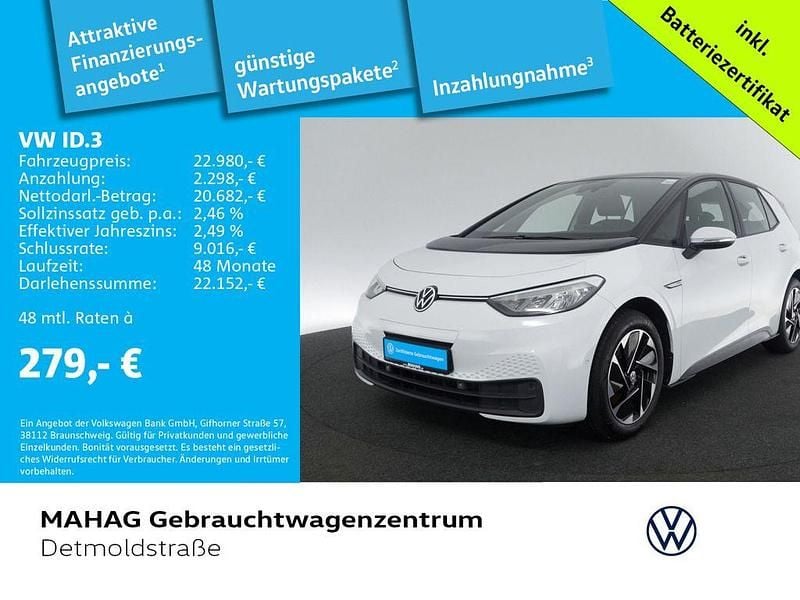 Weiß Gebraucht 2022 VW ID.3 Pro Performance Kleinwagen | 22.980 € (Guter Preis) - Bild 1/2