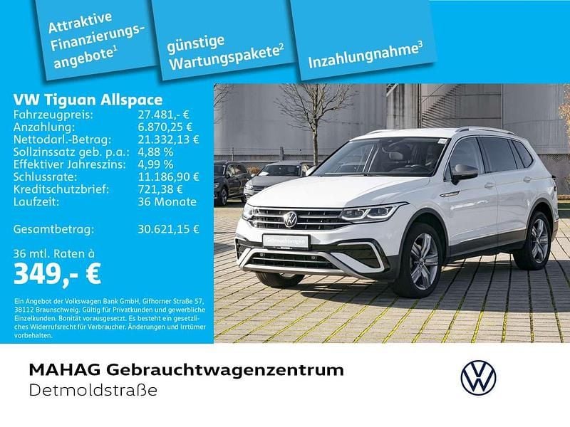 Pure white Gebraucht 2022 VW Tiguan Allspace Elegance SUV | 27.481 € (Guter Preis) - Bild 1/2