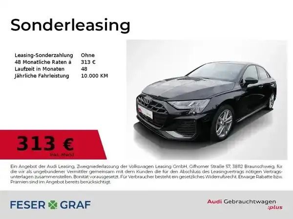 Mythosschwarz metallic Gebraucht 2024 Audi A3 S-Line Limousine | 35.940 € (Teuer) - Bild 1/3