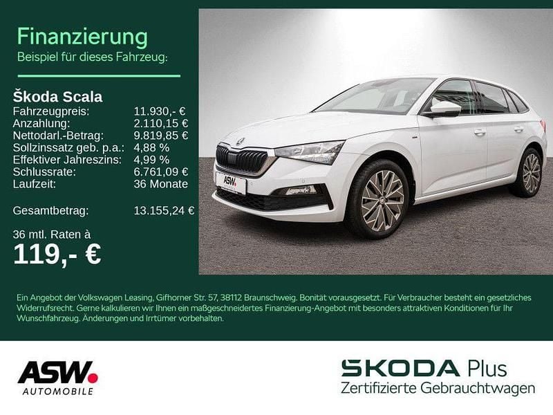 Moonweiss metallic Gebraucht 2021 Skoda Scala Clever Kleinwagen | 11.930 € (Superpreis) - Bild 1/4