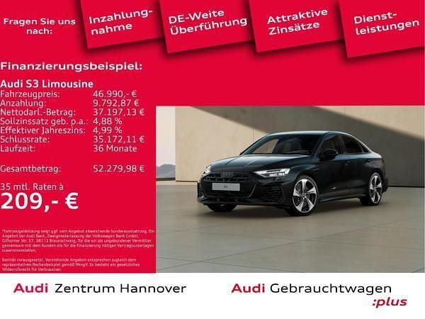 Schwarz (0e mythosschwarz metallic) Gebraucht 2024 Audi S3 Ambiente Limousine | 46.991 € (Fairer Preis) - Bild 1/4