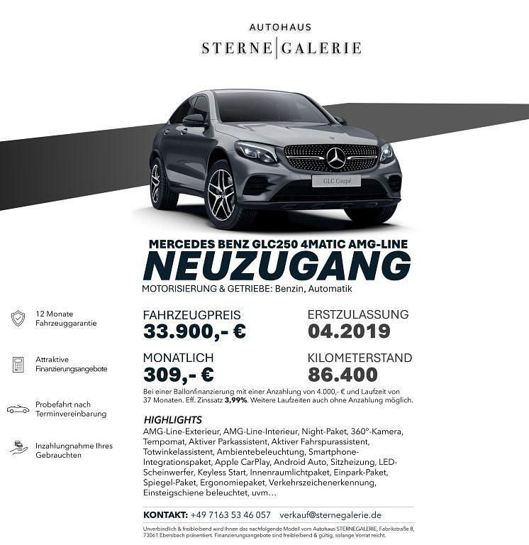Selenitgrau metalliclack Gebraucht 2019 Mercedes GLC250 AMG line Coupé | 33.900 € (Fairer Preis) - Bild 1/3