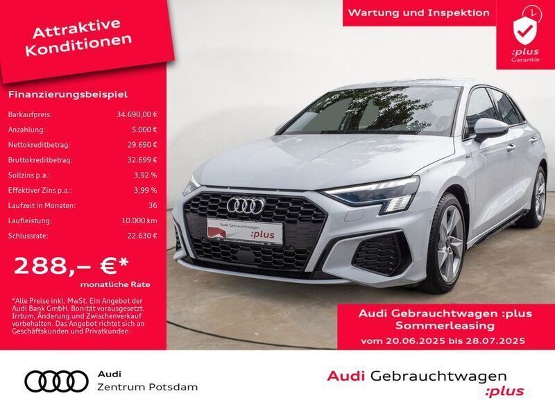Weiß Gebraucht 2024 Audi A3 Sportback S-Line Limousine | 34.690 € (Superpreis) - Bild 1/3