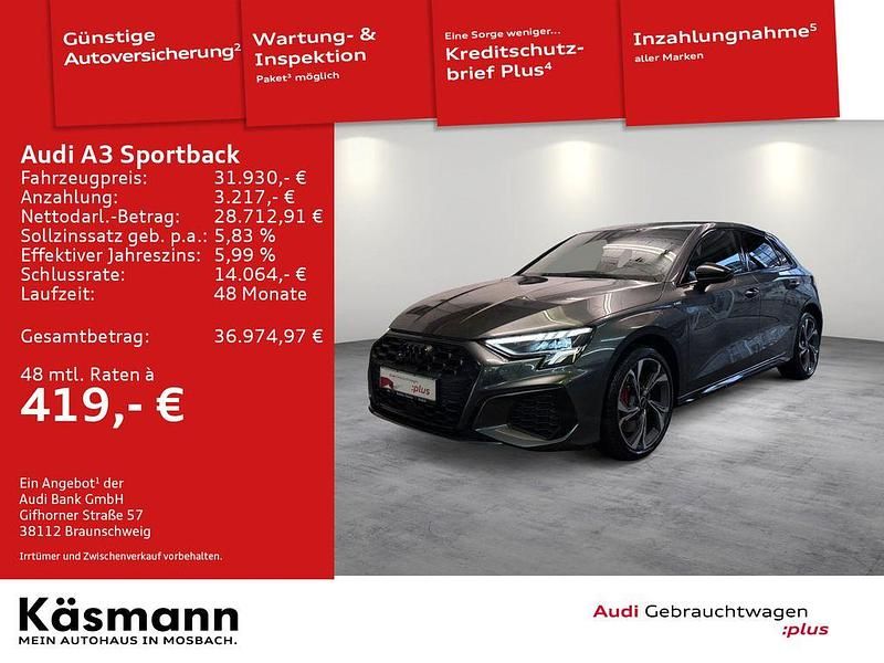 Daytonagrau perleffekt Gebraucht 2022 Audi A3 Sportback e-tron S-Line Kleinwagen | 31.930 € (Teuer) - Bild 1/3