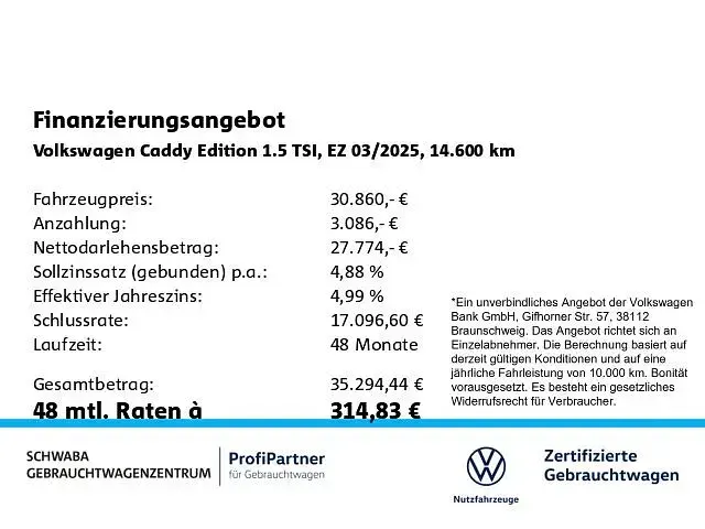 Gebraucht VW Caddy Edition 116 PS (85 kW) 2025 Grau Van / Kleinbus