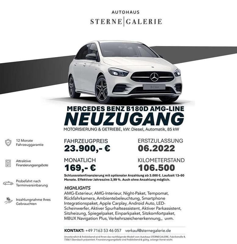 Weiß Gebraucht 2022 Mercedes B180 AMG line Van / Kleinbus | 23.900 € (Guter Preis) - Bild 1/1