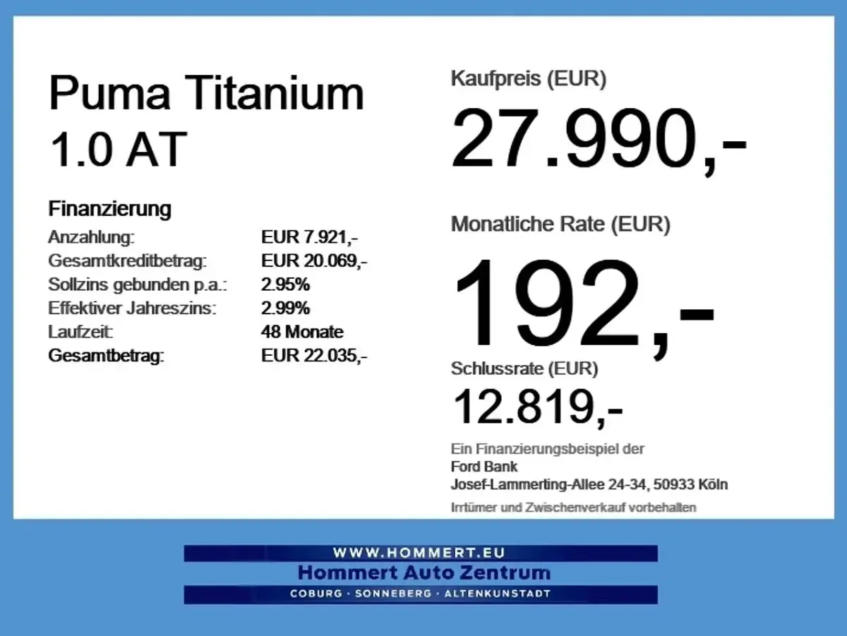 Neu Ford Puma Titanium 125 PS (91 kW) 2026 Digital aqua blue SUV