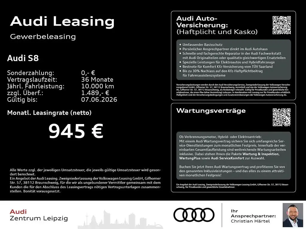 Neu Audi S8 Sport 571 PS (419 kW) 2026 Grau Limousine