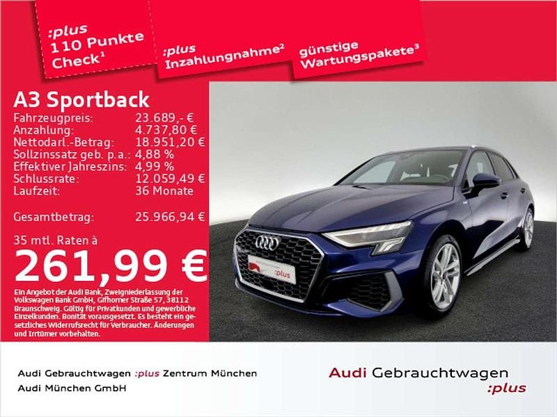 Navarrablau metallic Gebraucht 2021 Audi A3 S-Line Limousine | 23.689 € (Guter Preis) - Bild 1/2