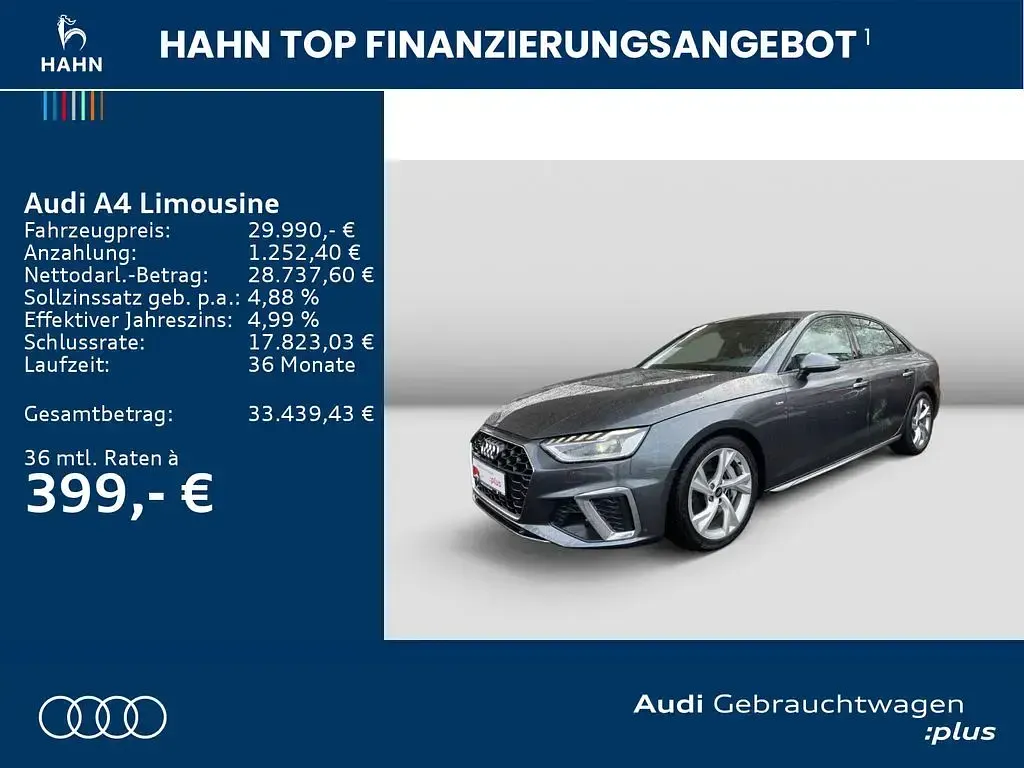 Używany Audi A4 S-Line 286 KM (210 kW) 2022 Szary Sedan/Limuzyna