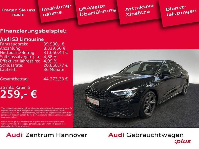 0e mythosschwarz metallic (metallic) Gebraucht 2022 Audi S3 Ambiente Limousine | 39.990 € (Fairer Preis) - Bild 1/4