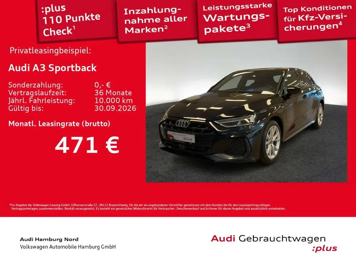 Gebraucht Audi A3 S-Line 204 PS (150 kW) 2025 0e mythosschwarz metallic Limousine
