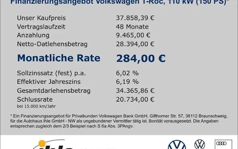 Neu VW T-Roc 150 PS (110 kW) 2026 Weiß SUV