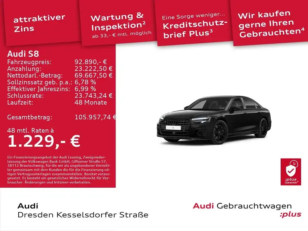 Gebraucht Audi S8 Ambiente 571 PS (419 kW) 2023 Mythosschwarz metallic Limousine