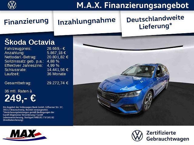 Raceblau metallic Gebraucht 2022 Skoda Octavia RS Kombi | 26.669 € (Fairer Preis) - Bild 1/3