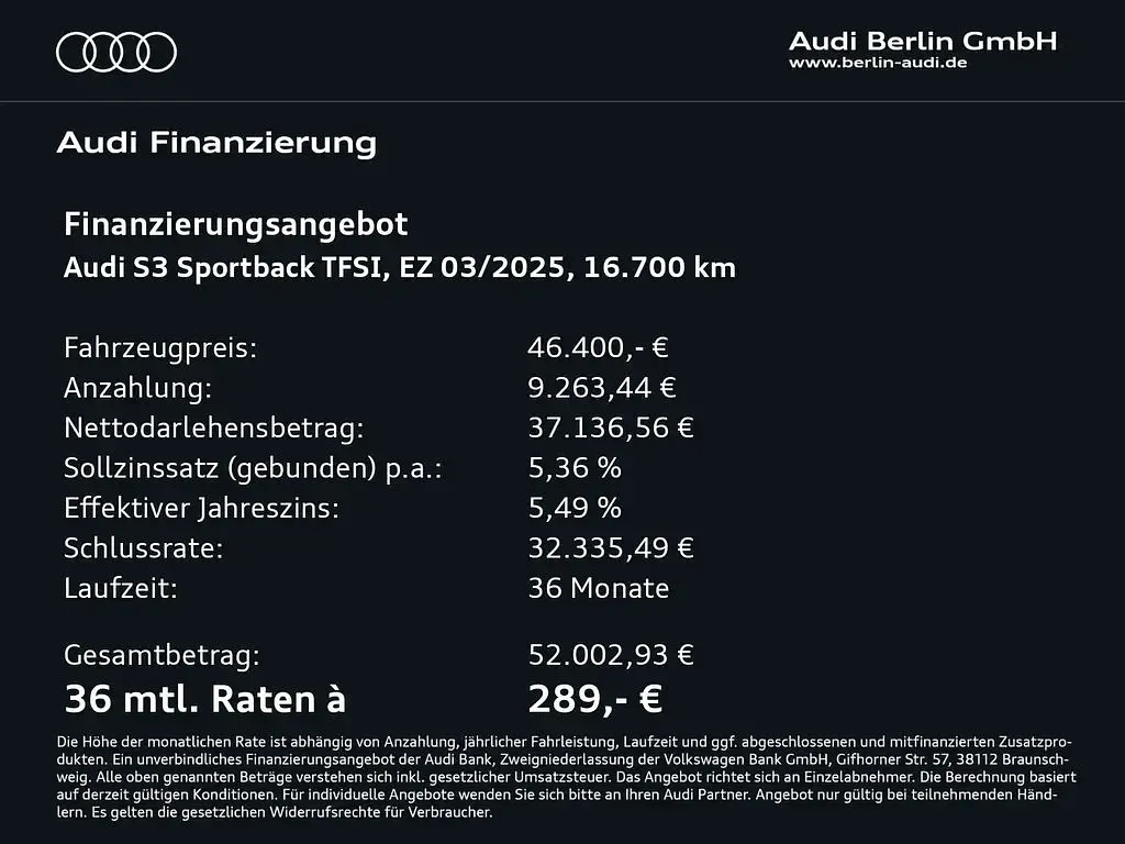 Gebraucht Audi S3 Ambiente 333 PS (244 kW) 2025 Mythosschwarz metallic Limousine