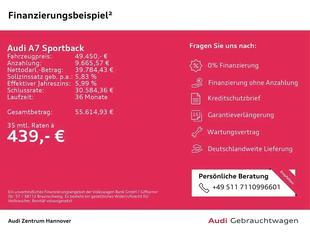 Gebraucht Audi A7 Comfort 299 PS (219 kW) 2023 Q0 individuallackierungen audi exclusive (metallic) Limousine