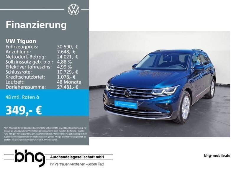 Blau Gebraucht 2021 VW Tiguan Elegance SUV | 30.590 € (Guter Preis) - Bild 1/4