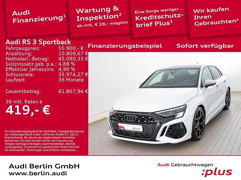 Gletscherweiß metallic Gebraucht 2022 Audi RS3 Sportback Ambiente Kleinwagen | 55.900 € (Fairer Preis) - Bild 1/3