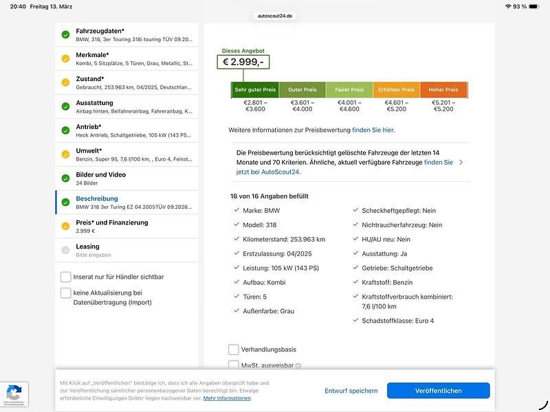 Gebraucht BMW 318 143 PS (105 kW) 2005 Grau Kombi