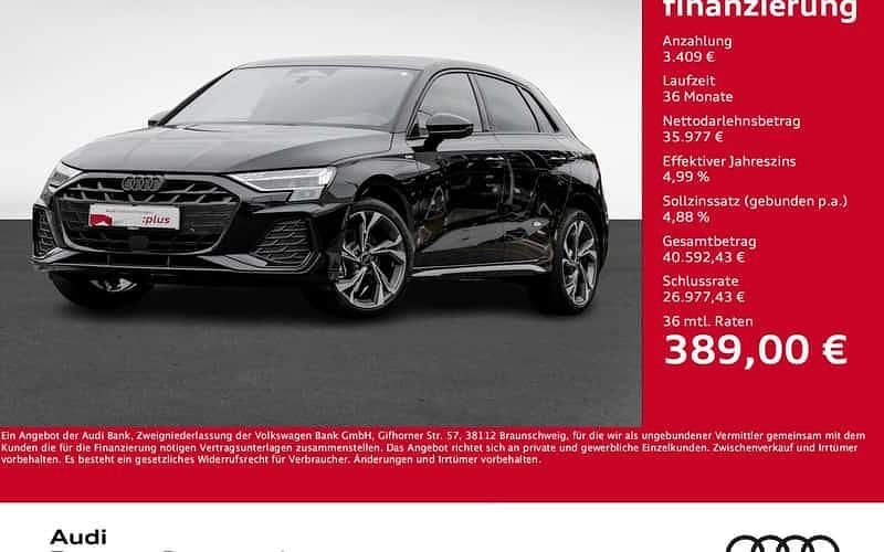 Schwarz Neu 2025 Audi A3 Sportback S-Line Limousine | 39.386 € (Guter Preis) - Bild 1/4