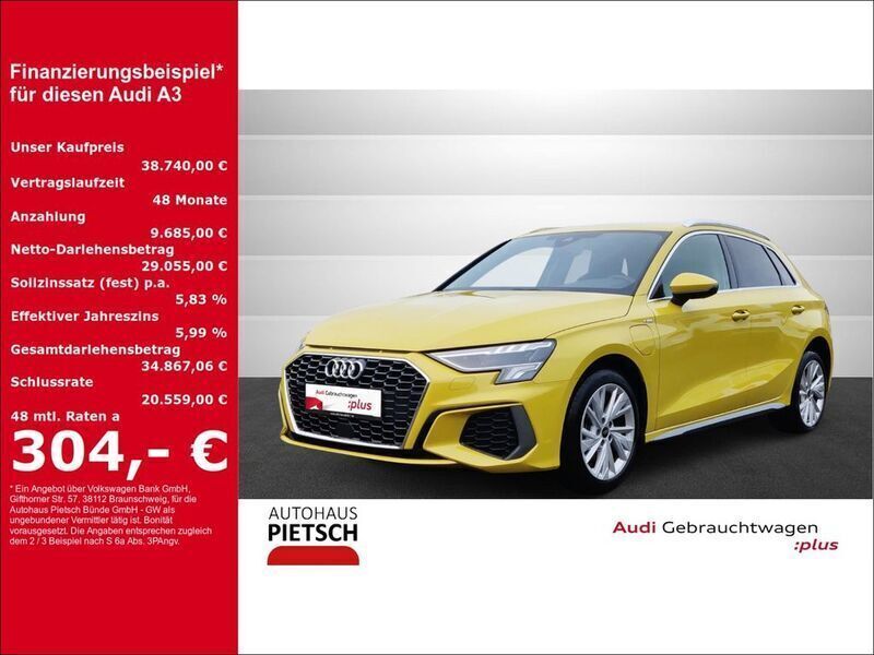 Gelb Gebraucht 2024 Audi A3 Sportback e-tron S-Line Limousine | 38.740 € (Teuer) - Bild 1/4
