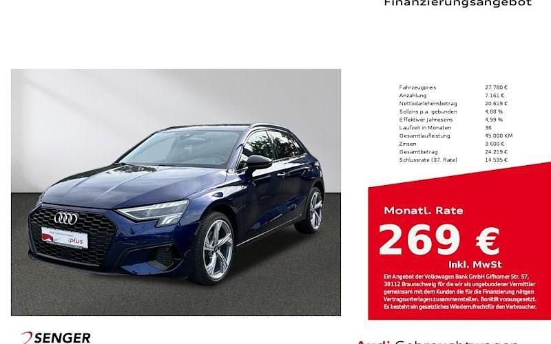 Blau Gebraucht 2022 Audi A3 Sportback Advanced Plus Limousine | 27.780 € (Etwas zu teuer) - Bild 1/4
