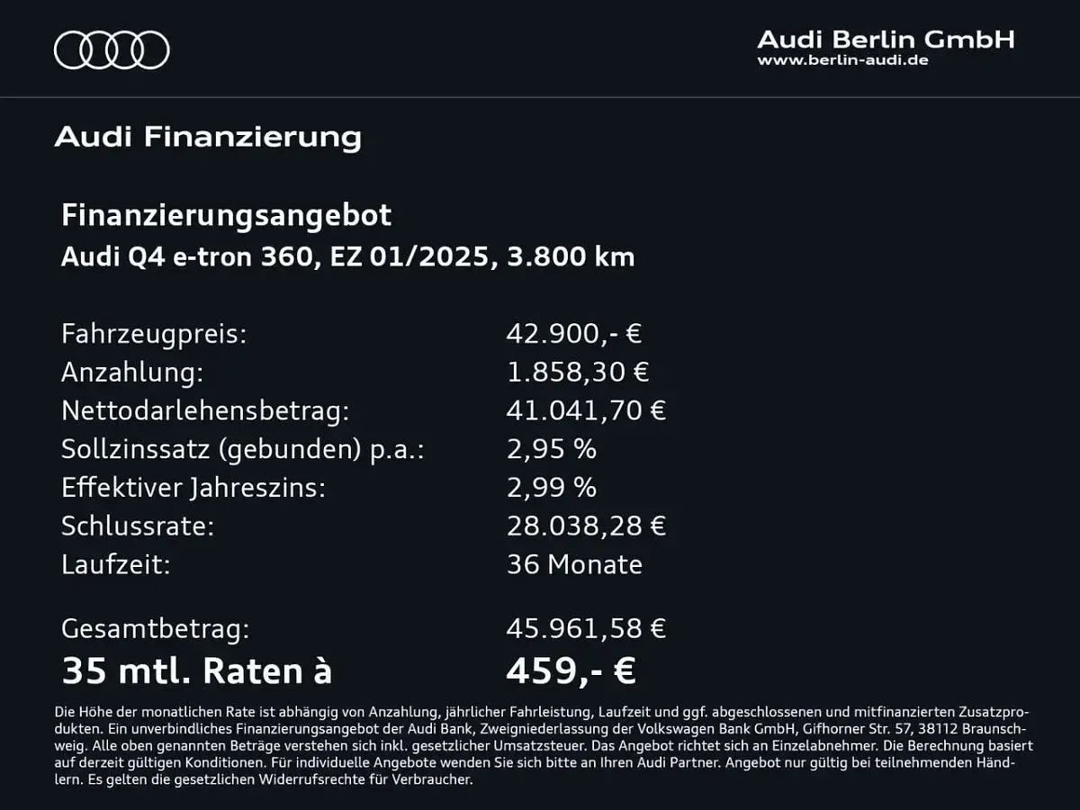 Gebraucht Audi Q4 e-tron Comfort 210 kW (286 PS) 2025 Gletscherweiß metallic SUV