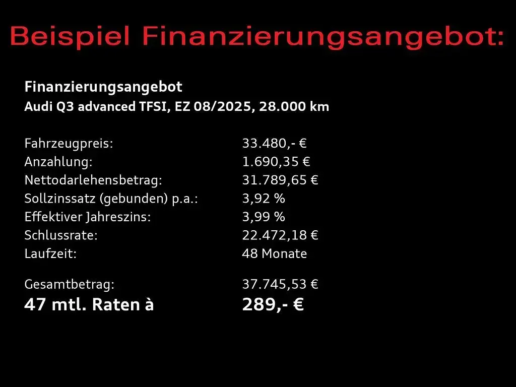 Gebraucht Audi Q3 Advanced Plus 150 PS (110 kW) 2025 Mythosschwarz metallic SUV