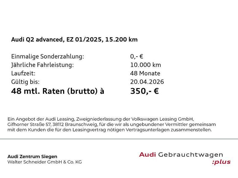 Gebraucht Audi Q2 Advanced Plus 150 PS (110 kW) 2024 Manhattangrau metallic SUV