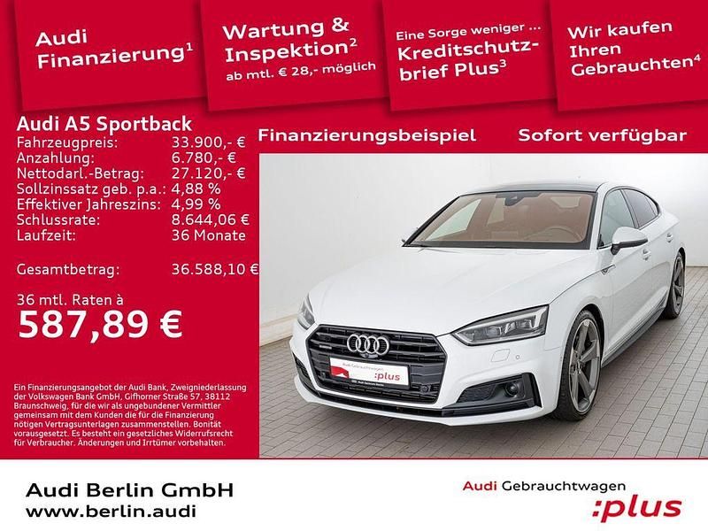 Gletscherweiß metallic Gebraucht 2019 Audi A5 Sportback Sport Kleinwagen | 33.900 € - Bild 1/3